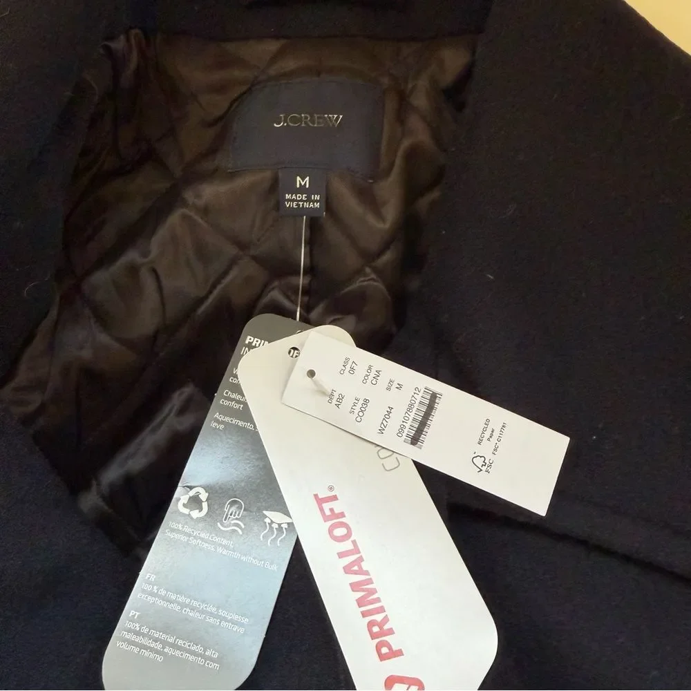 J Crew NWT Dock Peacoat Pea Coat Wool Navy Jacket Size Medium Classic Nautical
